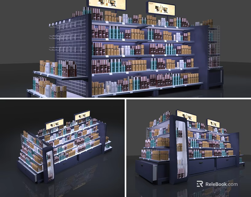 Retail Display Shelves With Multiple Tiers And Various Merchandise Arrangement 3d model 