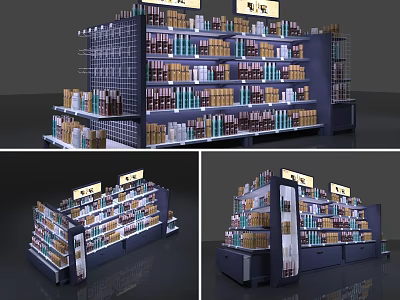 Retail Display Shelves With Multiple Tiers And Various Merchandise Arrangement 3d model