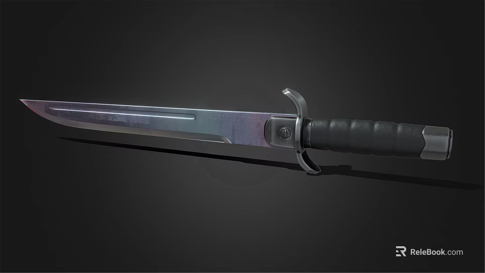 Sharp Metal Sword With Shiny Blade And Textured Black Handle Grip 3d model 