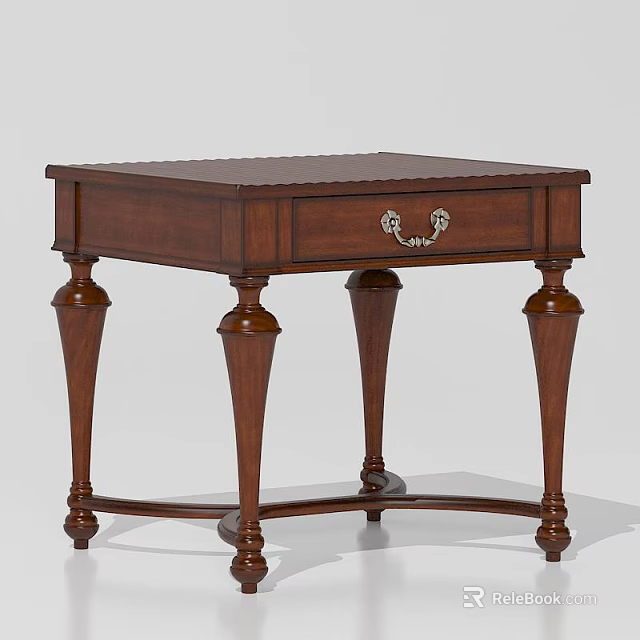 Dark Brown Wooden Side Table With Drawer And Metal Handles In Classic Design 3d model 