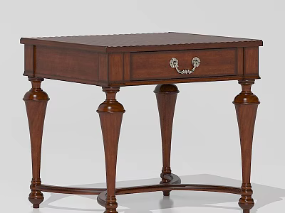 Dark Brown Wooden Side Table With Drawer And Metal Handles In Classic Design 3d model