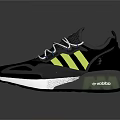 Adidas Modern Sporty Sneakers With Dark Upper Yellow Green Stripes White Laces And White Sole