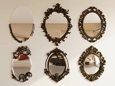 Vintage Decorative Mirrors with Ornate Brass Frames Wall Mounted Design 3d model