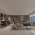 Elegant Modern Open Living And Dining Room Interior With Warm Wood Decor And Panoramic Seaview