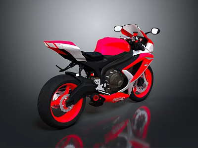 Red and White Sports Motorcycle with Sleek Aerodynamic Body Black Seat and Red Wheels 3d model