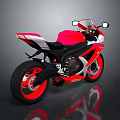Red and White Sports Motorcycle with Sleek Aerodynamic Body Black Seat and Red Wheels