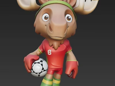 Cartoon Moose Character Wearing Red Soccer Uniform With Number 8 Holding Football And Green Headband 3d model