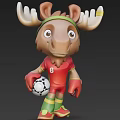 Cartoon Moose Character Wearing Red Soccer Uniform With Number 8 Holding Football And Green Headband