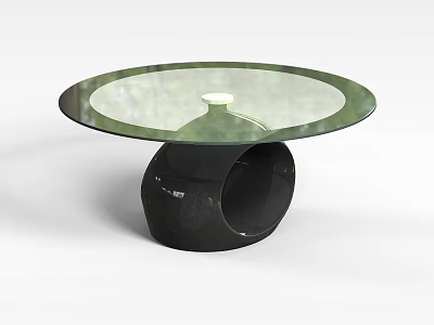Round Coffee Table With Glass Top And Modern Black Base Design 3d model