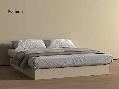 Poliform Double Bed With Modern Minimalist Design Light Frame And Gray White Bedding 3d model