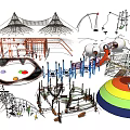 Diverse Playground Equipment Featuring Climbing Frames Slides Swings And Net Structures 3d model