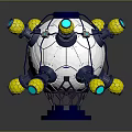 Futuristic Spherical Sci Fi Tech Device With Yellow Modules And Blue Circular Components 3d model