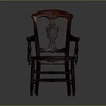 Classic Wooden Armchair With Carved Backrest And Orange Woven Seat Design