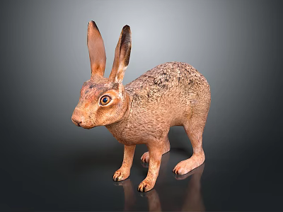 Realistic Rabbit Figurine With Long Ears Brown Fur And Alert Eyes 3d model