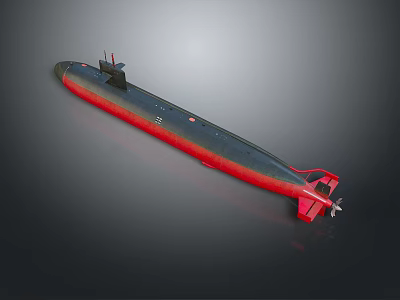 Red And Black Submarine Watercraft With Modern Streamlined Design And Propeller 3d model