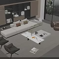 Modern Living Room Sofa Coffee Table Set With White Sofa Glass Table Armchairs And Bookshelf