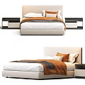 Modern Double Bed Design With Beige Headboard White Sheets Brown Blanket And Side Tables 3d model