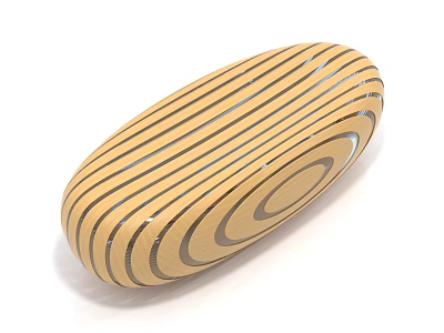 Oval Shaped Sofa Stool with Wooden Stripe Pattern Light Wood Tone And Curved Decorative Lines 3d model