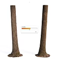 Two Wooden Tree Trunks With Stone Bases For Decorative Purposes