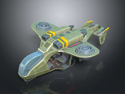 Futuristic Green Spacecraft With Yellow Accents Circular Thrusters And Transparent Cockpit 3d model