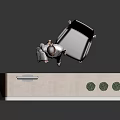 Modern Reception Desk Interior Design With Computer Monitor And Potted Plants