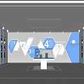 Contemporary Exhibition Hall With Geometric Wall Digital Numbers 2 3 4 5 And Display Podium