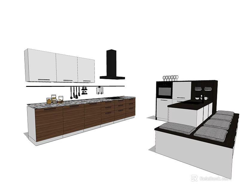 Modern Kitchen Interior With Stylish Cabinets Island Countertop And Appliances 3d model 