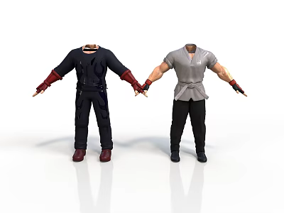 Two Headless Character Models With Black Outfit Gray Top And Red Gloves 3d model