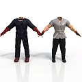 Two Headless Character Models With Black Outfit Gray Top And Red Gloves
