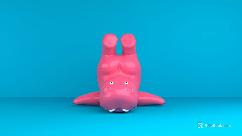 Pink Inflatable Hippo Toy Upside Down On Blue Background For Decoration 3d model 