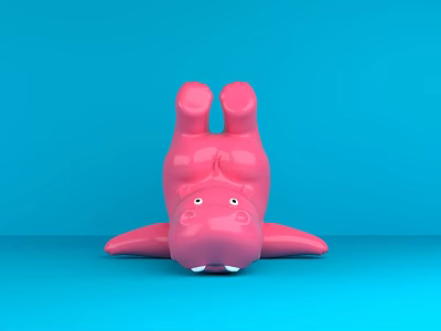 Pink Inflatable Hippo Toy Upside Down On Blue Background For Decoration 3d model