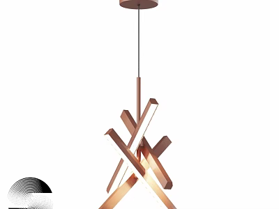 Modern Copper Chandelier with Crossed Bar Design and Warm Illumination for Interior Decoration 3d model