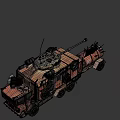Rusty Multi Wheeled Armored Utility Vehicle With Antenna Large Tires And Military Equipment