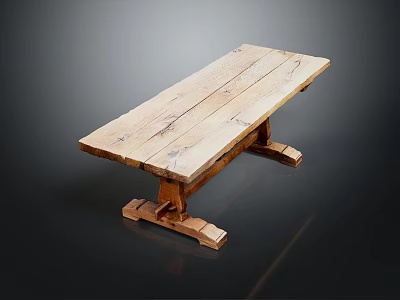 Rustic Solid Wood Table With Natural Grain And Sturdy Handcrafted Legs For Home Decor 3d model