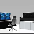 Modern Office Desk With Multiple Monitors White Chair And Cabinet On Blue Background