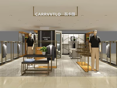 CARRVVTLO Clothing Store Interior With Mannequins Hanging Racks And Clothing Displays 3d model