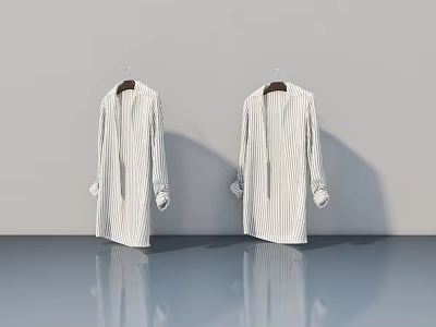 Flat Open Doors With Striped Shirts Hanging In Modern Gray Interior 3d model