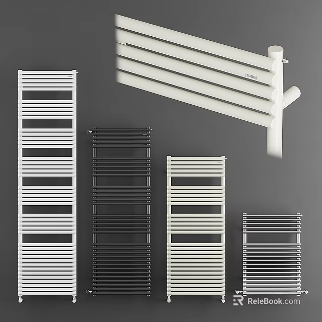 Stylish Bathroom Accessories Including White And Black Towel Rails In Various Designs 3d model 