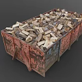 Heavy Duty Orange Perforated Metal Trailer Loaded With Stacked Firewood Logs