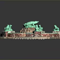 Circular Decorative Fountain With Green Crocodile Center And Five Frogs Sculptures