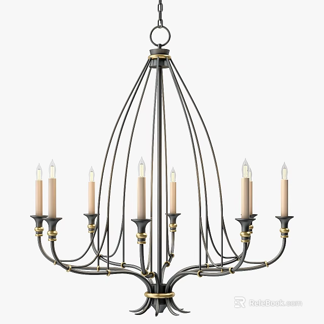 Elegant Classic Chandelier With Black Gold Metal Frame And Multiple Candle Style Lights 3d model 