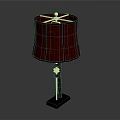 Modern Wooden Base Table Lamp With Red Lampshade And Golden Stand