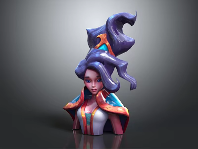 Mythical Female Character With Snake Like Purple Hair And Colorful Ornamental Attire Sculpture 3d model