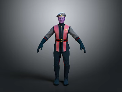 Purple Headed Fictional Creature In Dark And Pink Uniform With Hat Gloves And Boots 3d model