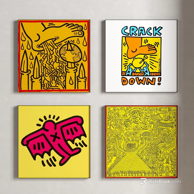 Vibrant Graffiti Art Pieces With Diverse Abstract Patterns And Bold Colors 3d model