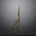 Golden Stork Shaped Scissors Elegant Design On Dark Background With Reflective Surface