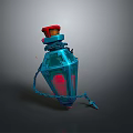Blue Decorative Lantern With Red Top Chain And Red Light Inside For Daily Use 3d model
