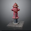 Red Fire Hydrant With Gray Concrete Base And Graffiti Details On Black Background