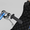 Blue Recumbent Bicycle with Black Padded Seat Curved Handlebars and Large Front Wheel