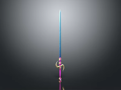 Stylish Decorative Sword With Blue Blade Pink Hilt And Golden Accents 3d model